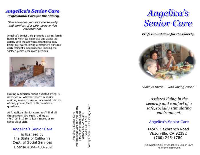 Angelica's Senior Care Brochure Outside