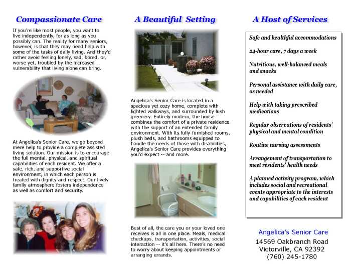 Angelica's Senior Care Brochure Inside