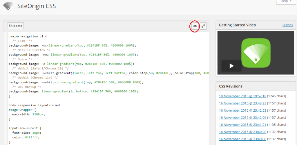 SiteOrigin Custom CSS Code View