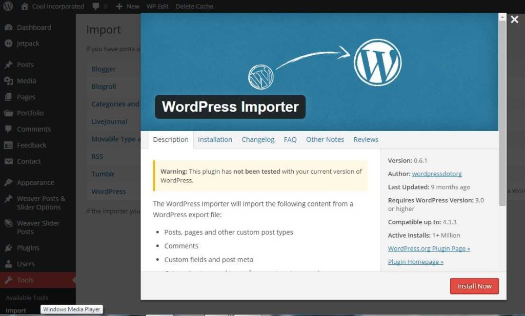 Install WordPress Importer