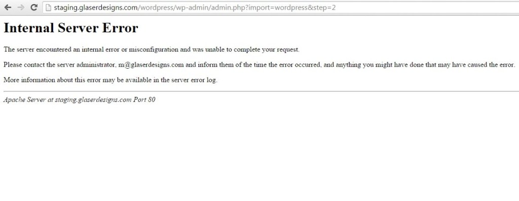 501 Error WordPress Import