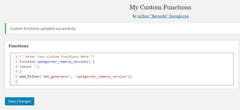 The My Custom Functions WordPress Plugin